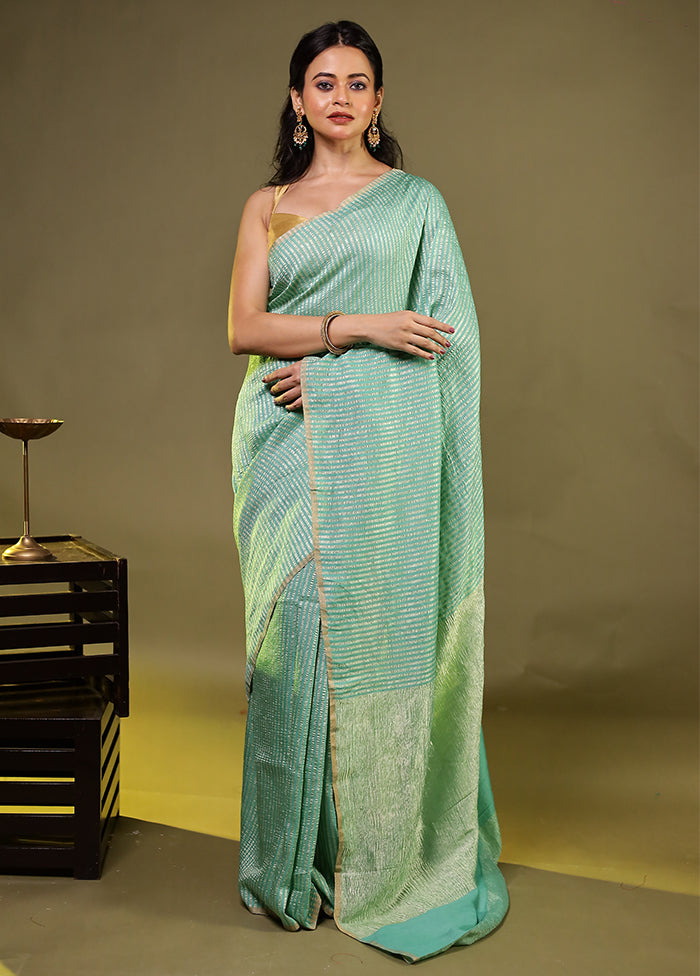 Green Handloom Pure Georgette Saree With Blouse Piece