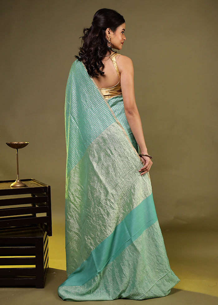 Green Handloom Pure Georgette Saree With Blouse Piece