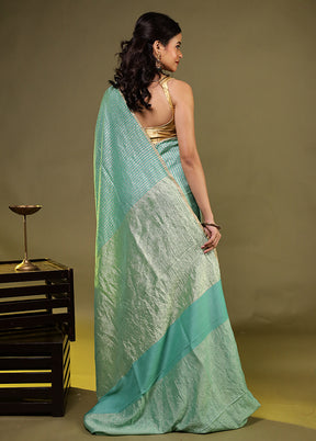 Green Handloom Pure Georgette Saree With Blouse Piece