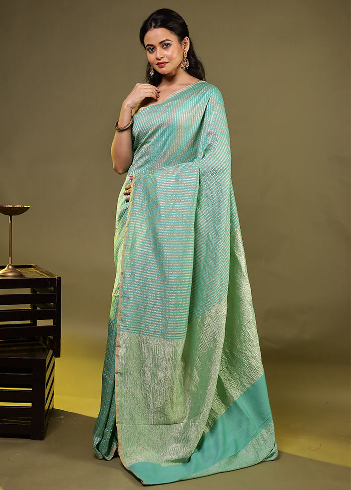 Green Handloom Pure Georgette Saree With Blouse Piece