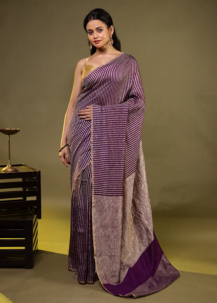 Purple Handloom Pure Georgette Saree With Blouse Piece