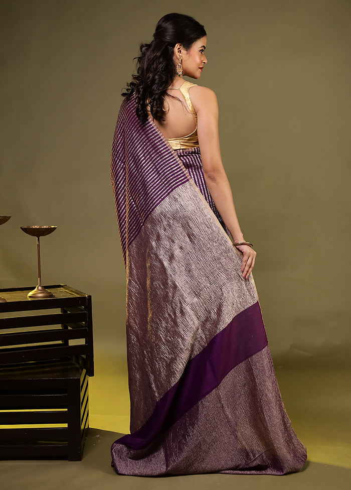 Purple Handloom Pure Georgette Saree With Blouse Piece