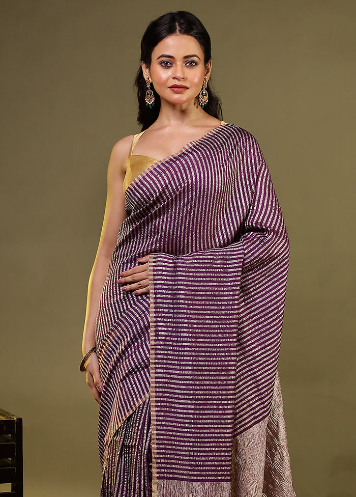 Purple Handloom Pure Georgette Saree With Blouse Piece