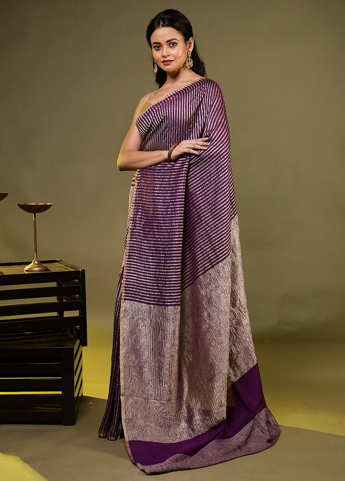 Purple Handloom Pure Georgette Saree With Blouse Piece