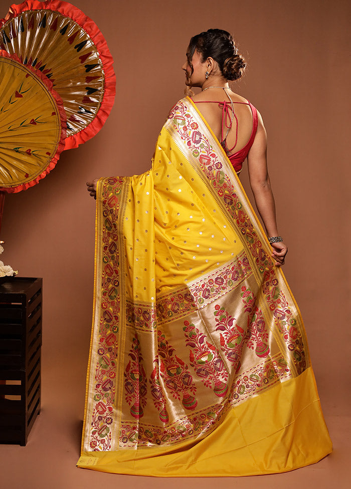 Yellow Katan Silk Saree With Blouse Piece