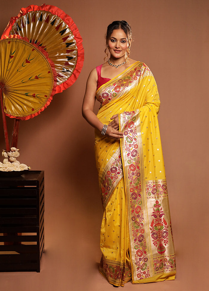 Yellow Katan Silk Saree With Blouse Piece