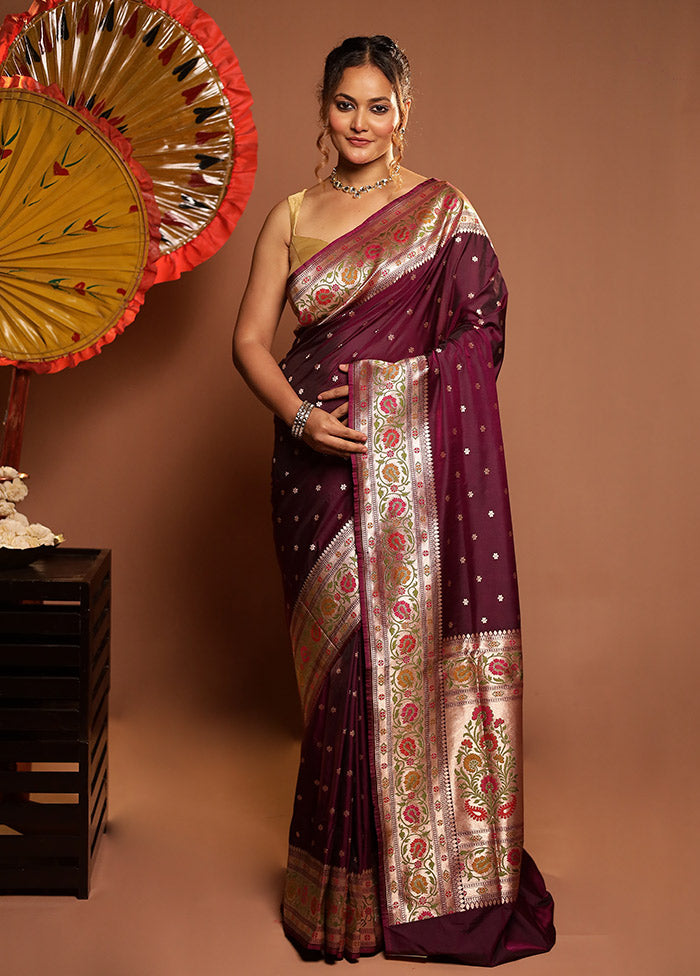 Purple Katan Silk Saree With Blouse Piece