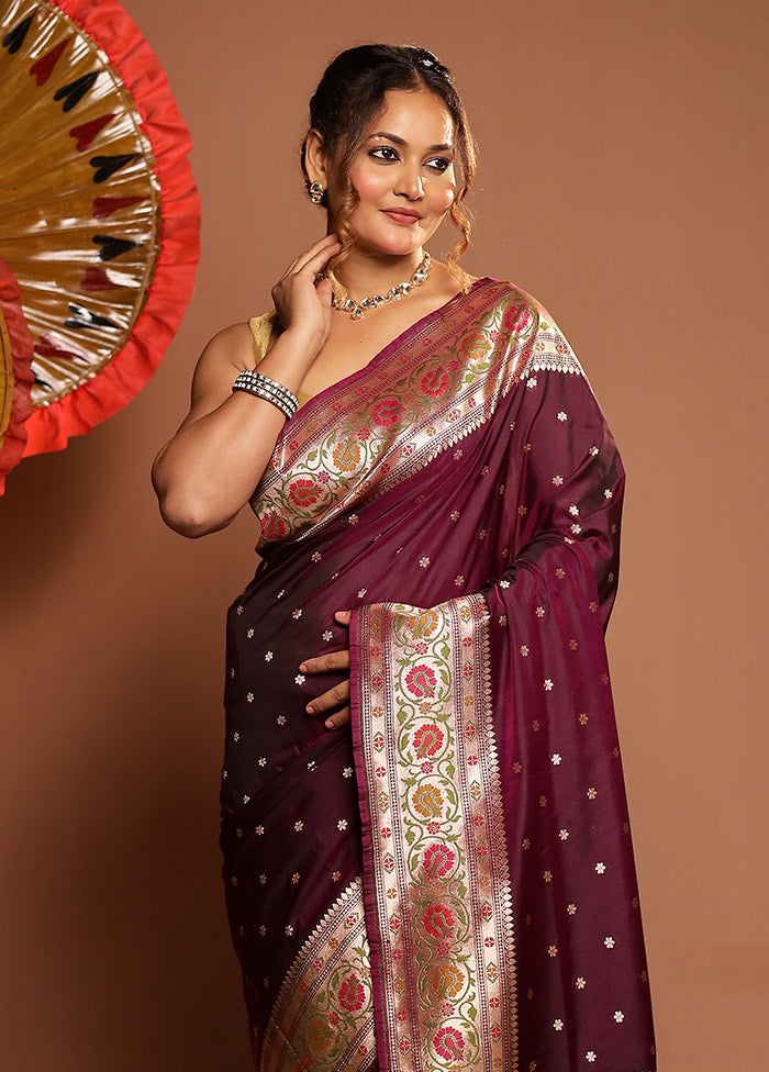 Purple Katan Silk Saree With Blouse Piece