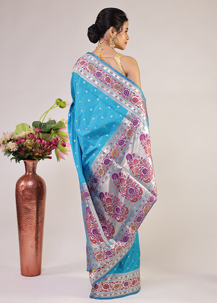 Blue Katan Silk Saree With Blouse Piece