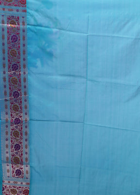 Blue Katan Silk Saree With Blouse Piece