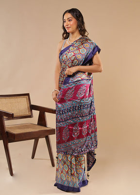Multicolor Modal Silk Saree With Blouse Piece