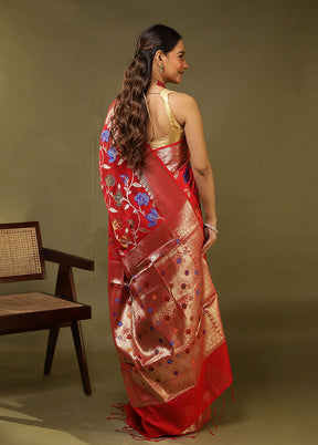 Red Kora Silk Saree With Blouse Piece