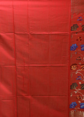 Red Kora Silk Saree With Blouse Piece