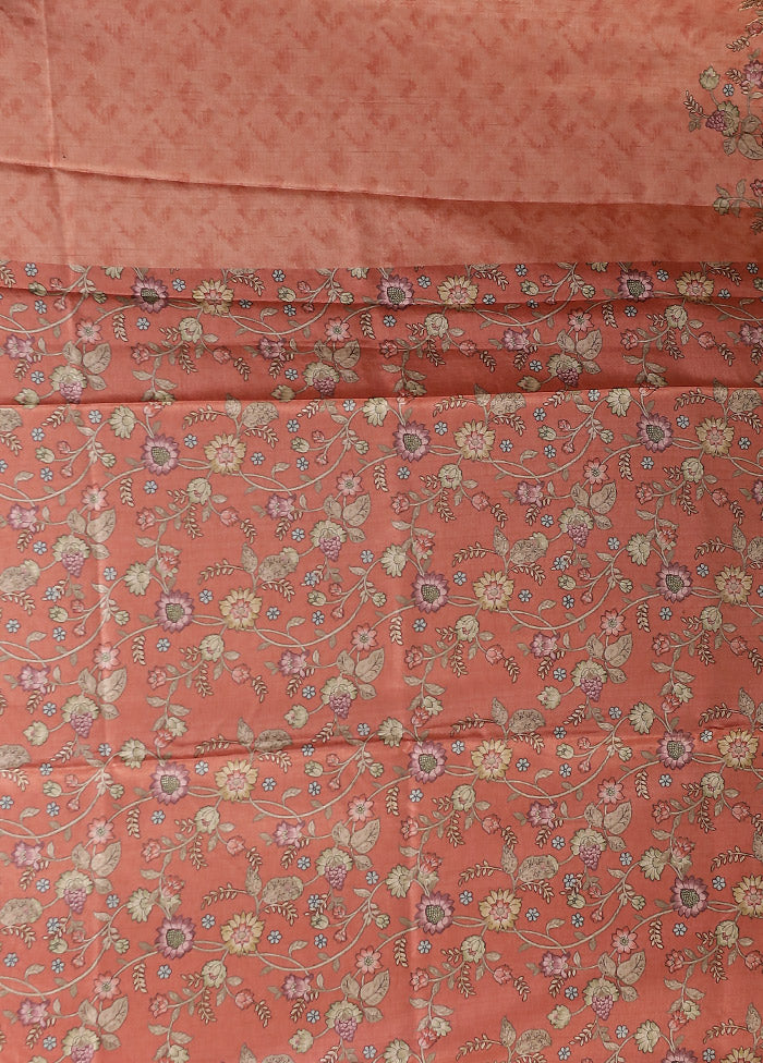 Peach Tussar Silk Saree With Blouse Piece