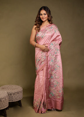 Purple Tussar Silk Saree With Blouse Piece
