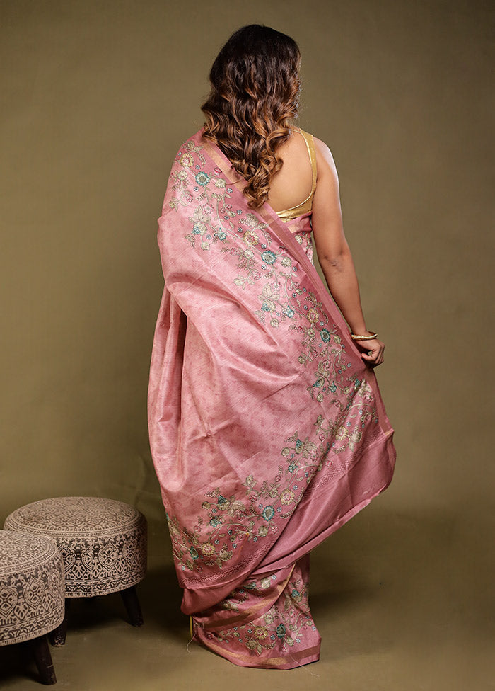 Purple Tussar Silk Saree With Blouse Piece