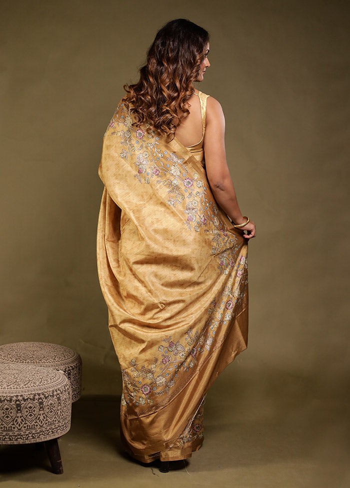 Yellow Tussar Silk Saree With Blouse Piece