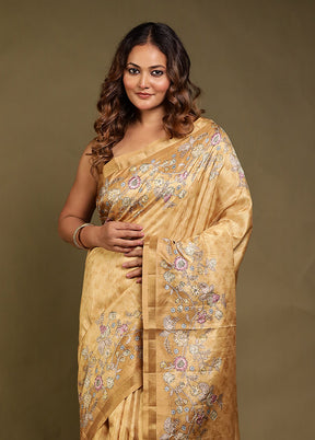 Yellow Tussar Silk Saree With Blouse Piece