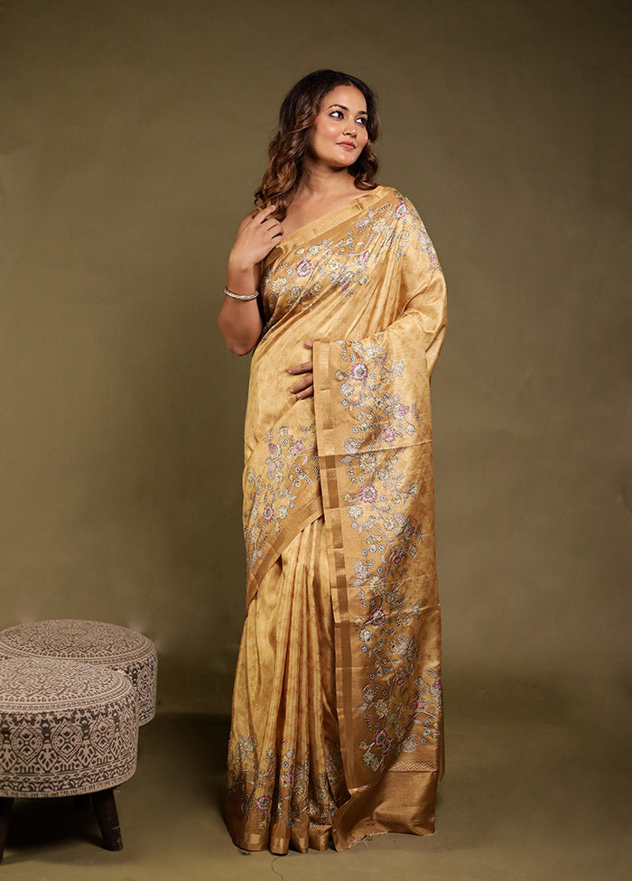 Yellow Tussar Silk Saree With Blouse Piece