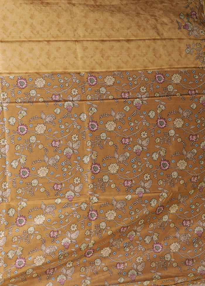 Yellow Tussar Silk Saree With Blouse Piece