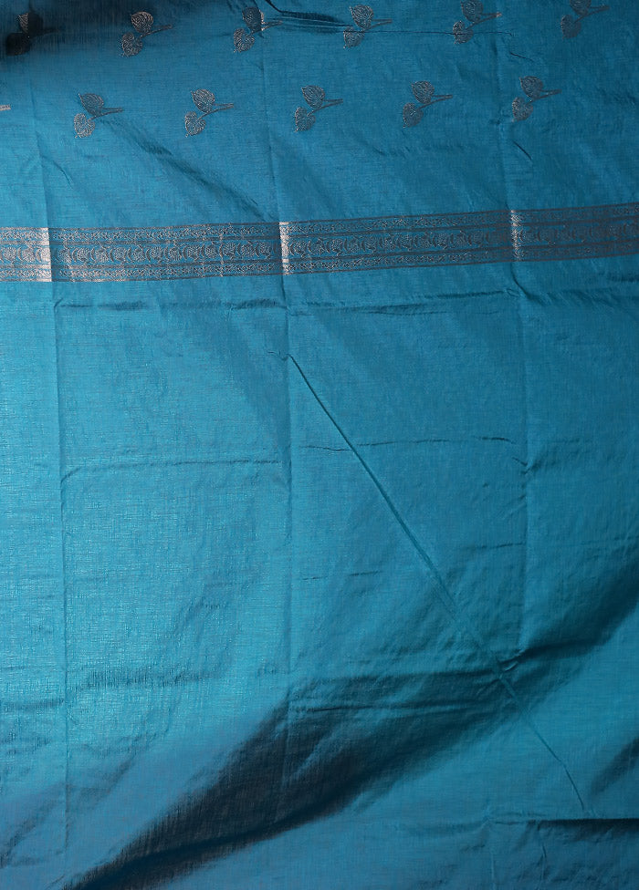 Blue Dupion Silk Saree With Blouse Piece