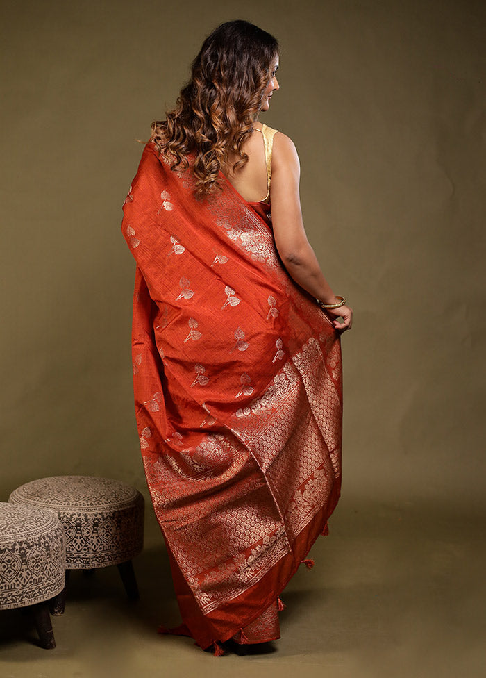 Rust Dupion Silk Saree With Blouse Piece