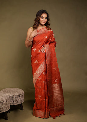 Rust Dupion Silk Saree With Blouse Piece