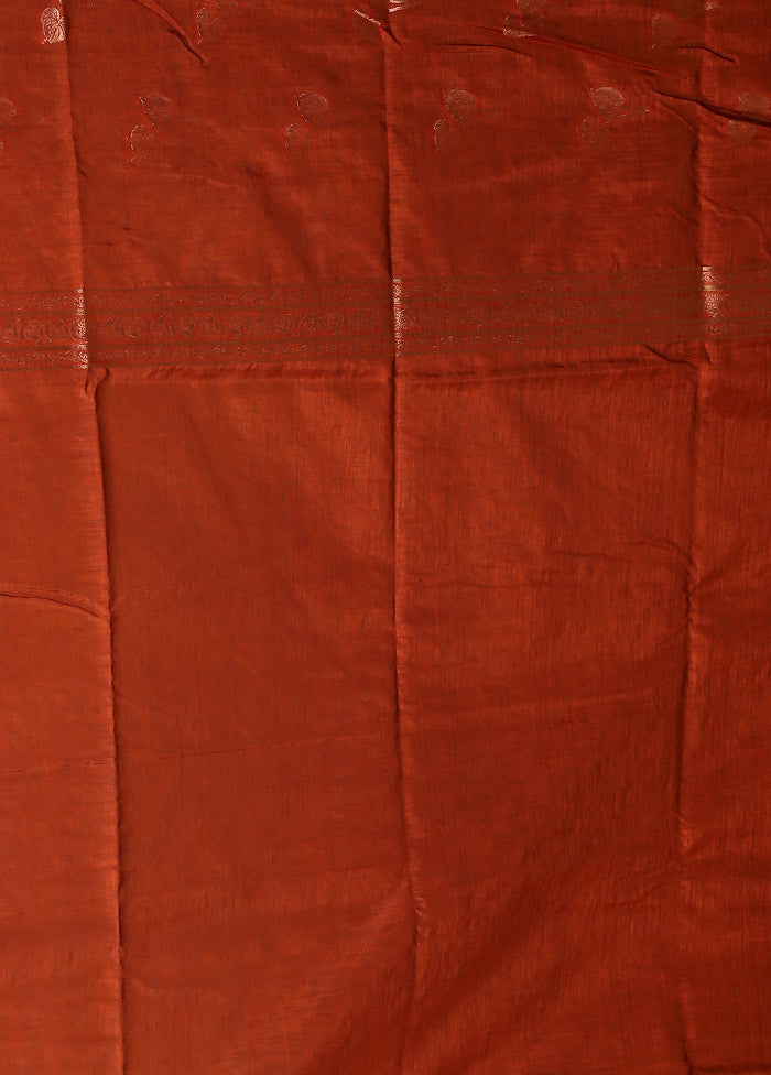 Rust Dupion Silk Saree With Blouse Piece