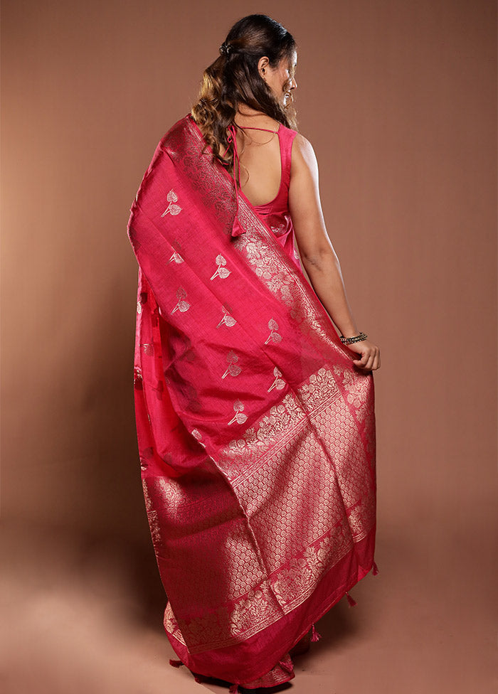 Pink Dupion Silk Saree With Blouse Piece