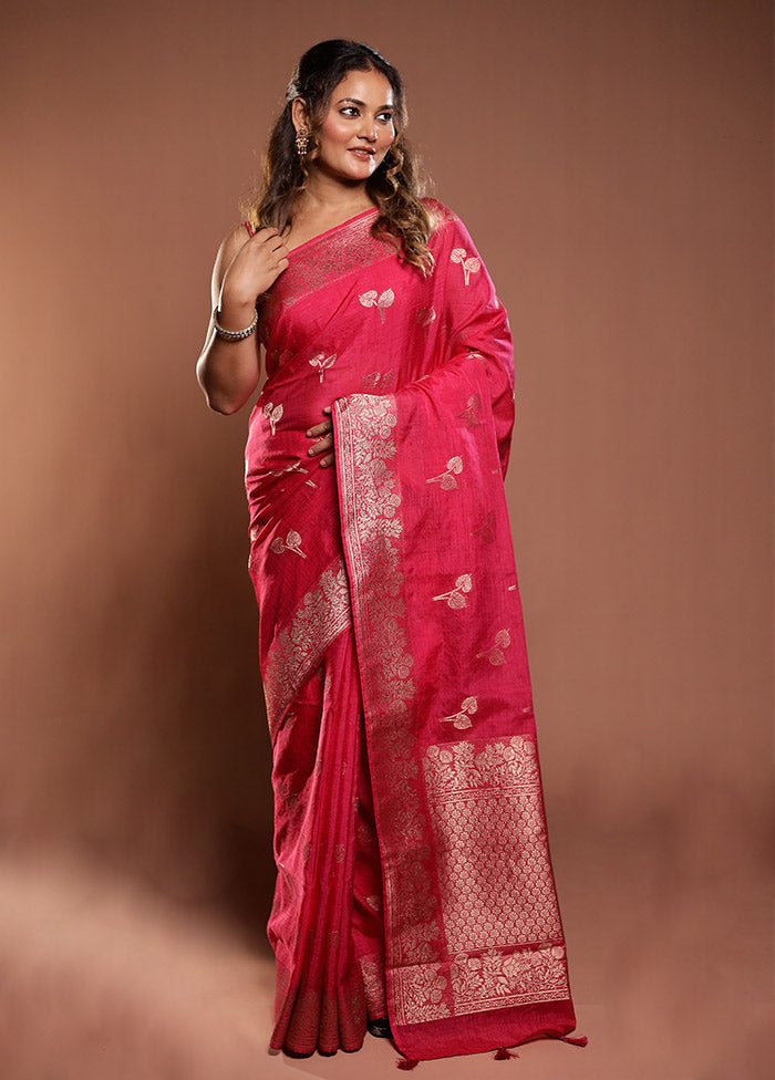 Pink Dupion Silk Saree With Blouse Piece