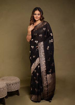 Black Dupion Silk Saree With Blouse Piece