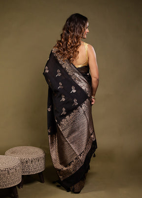 Black Dupion Silk Saree With Blouse Piece