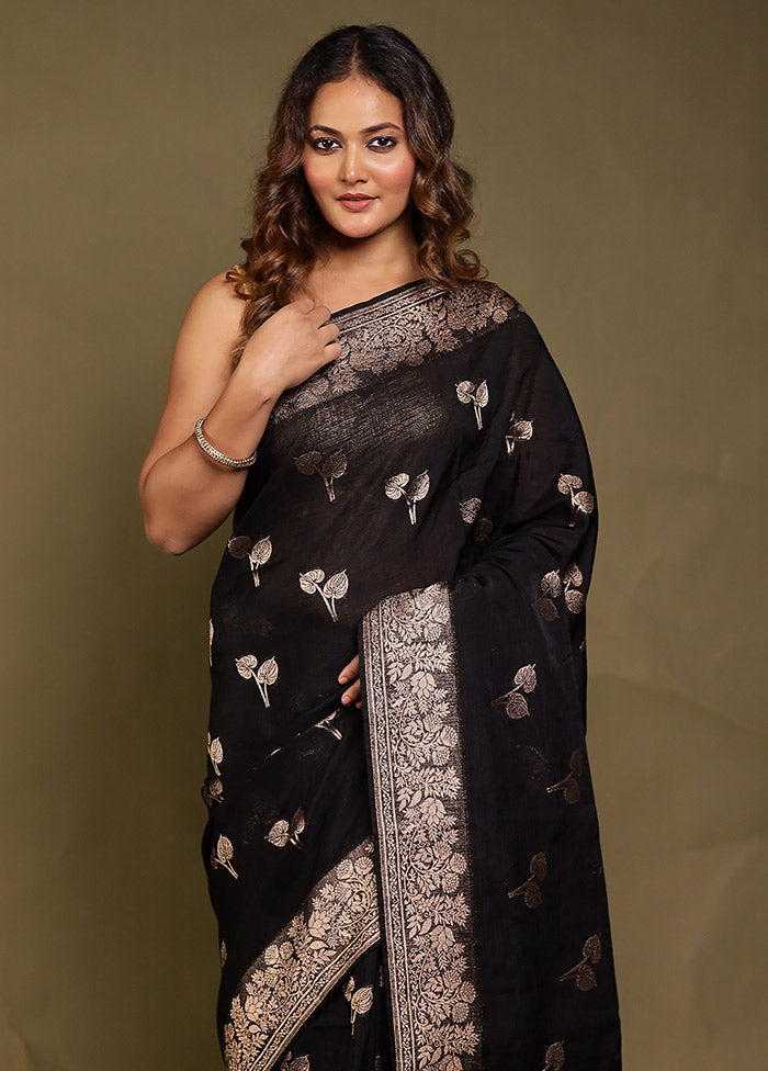 Black Dupion Silk Saree With Blouse Piece