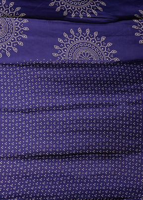 Blue Printed Silk Saree Without Blouse Piece