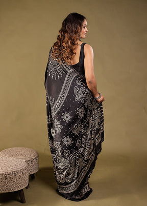 Black Printed Silk Saree Without Blouse Piece