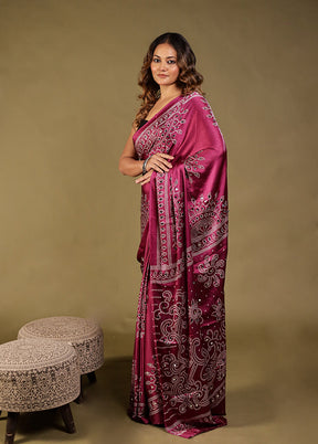 Purple Printed Silk Saree Without Blouse Piece