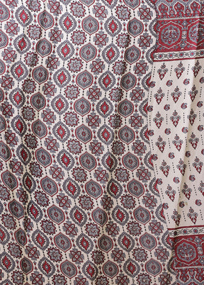 Cream Printed Silk Saree Without Blouse Piece