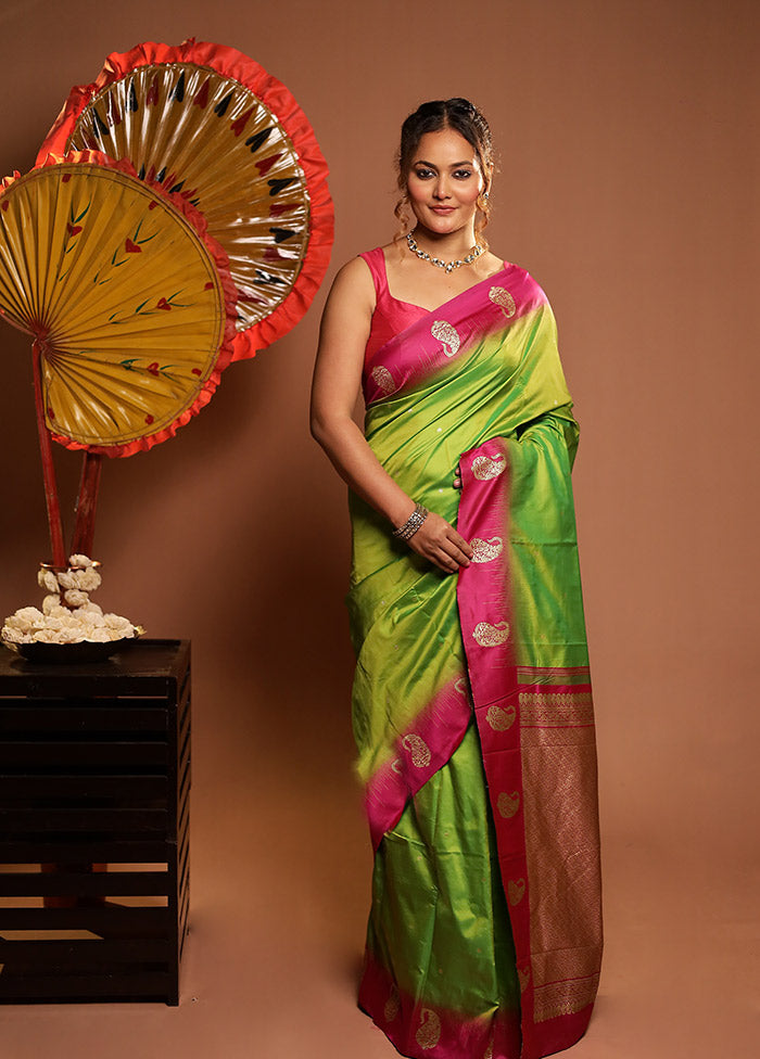 Green Kanjivaram Silk Saree With Blouse Piece