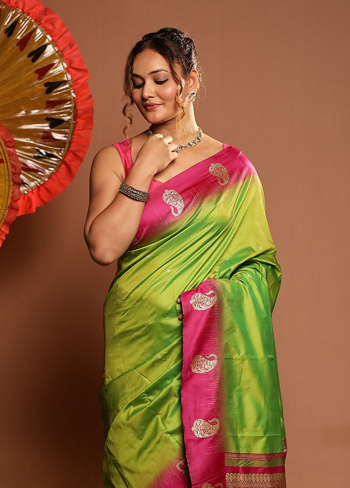 Green Kanjivaram Silk Saree With Blouse Piece