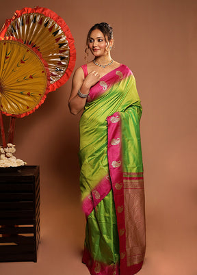 Green Kanjivaram Silk Saree With Blouse Piece