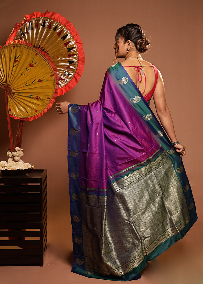 Purple Kanjivaram Silk Saree With Blouse Piece