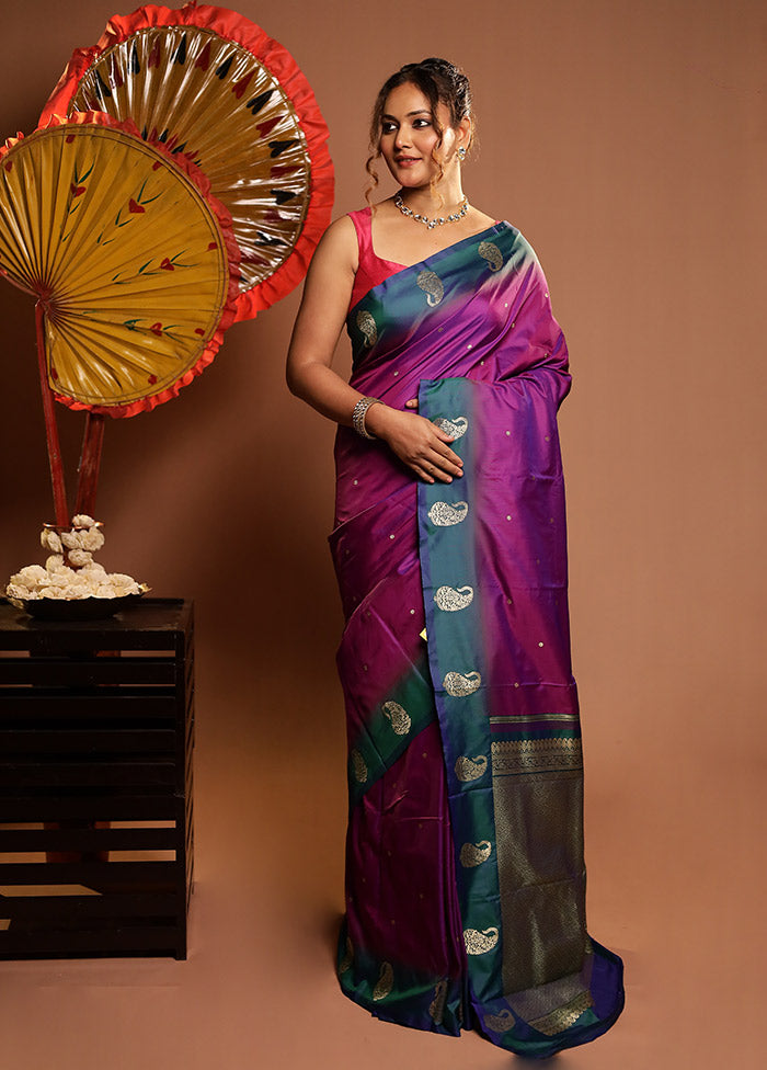 Purple Kanjivaram Silk Saree With Blouse Piece