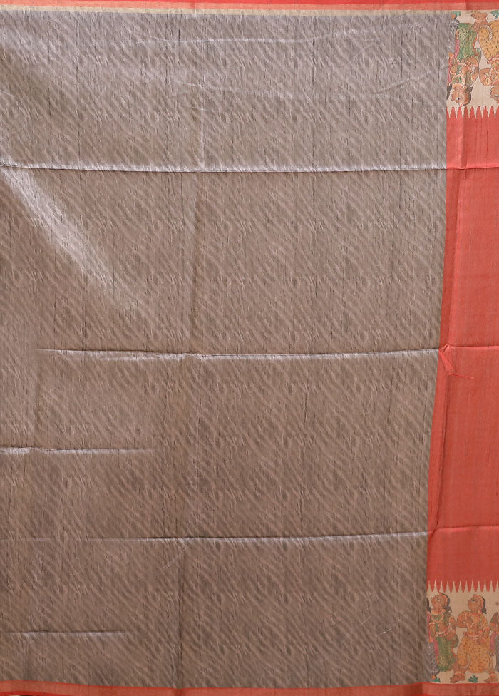 Red Tussar Silk Saree With Blouse Piece