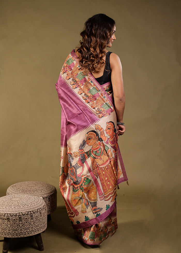 Purple Tussar Silk Saree With Blouse Piece