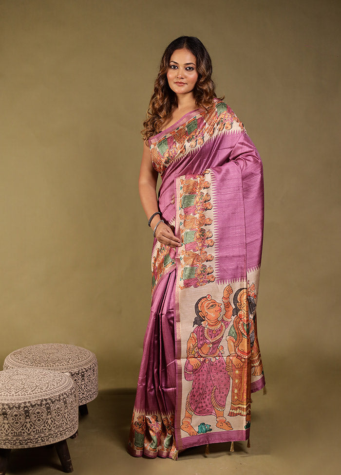 Purple Tussar Silk Saree With Blouse Piece