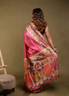 Pink Tussar Silk Saree With Blouse Piece