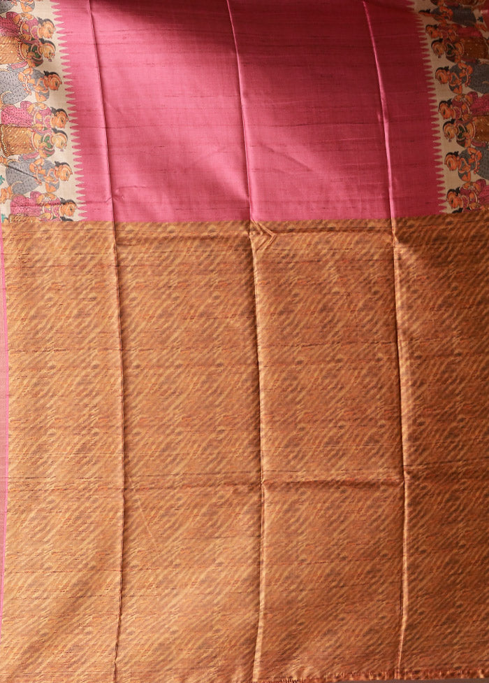 Pink Tussar Silk Saree With Blouse Piece