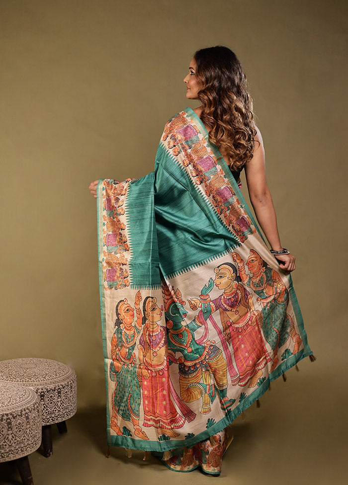 Green Tussar Silk Saree With Blouse Piece