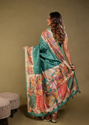Green Tussar Silk Saree With Blouse Piece