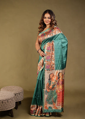 Green Tussar Silk Saree With Blouse Piece